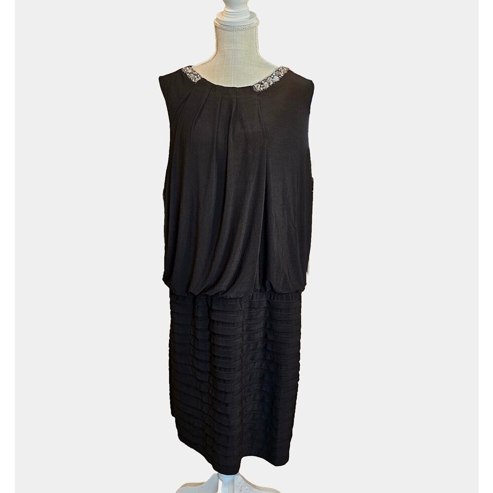 Scarlett Black Dress Womens Sz 20W Plus Jeweled Neck Chiffon Party Event Holiday